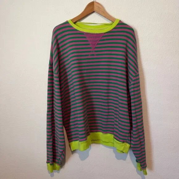 Free People Classic Striped Oversized Crewneck Sweatshirt Women's Medium - Picture 2 of 6